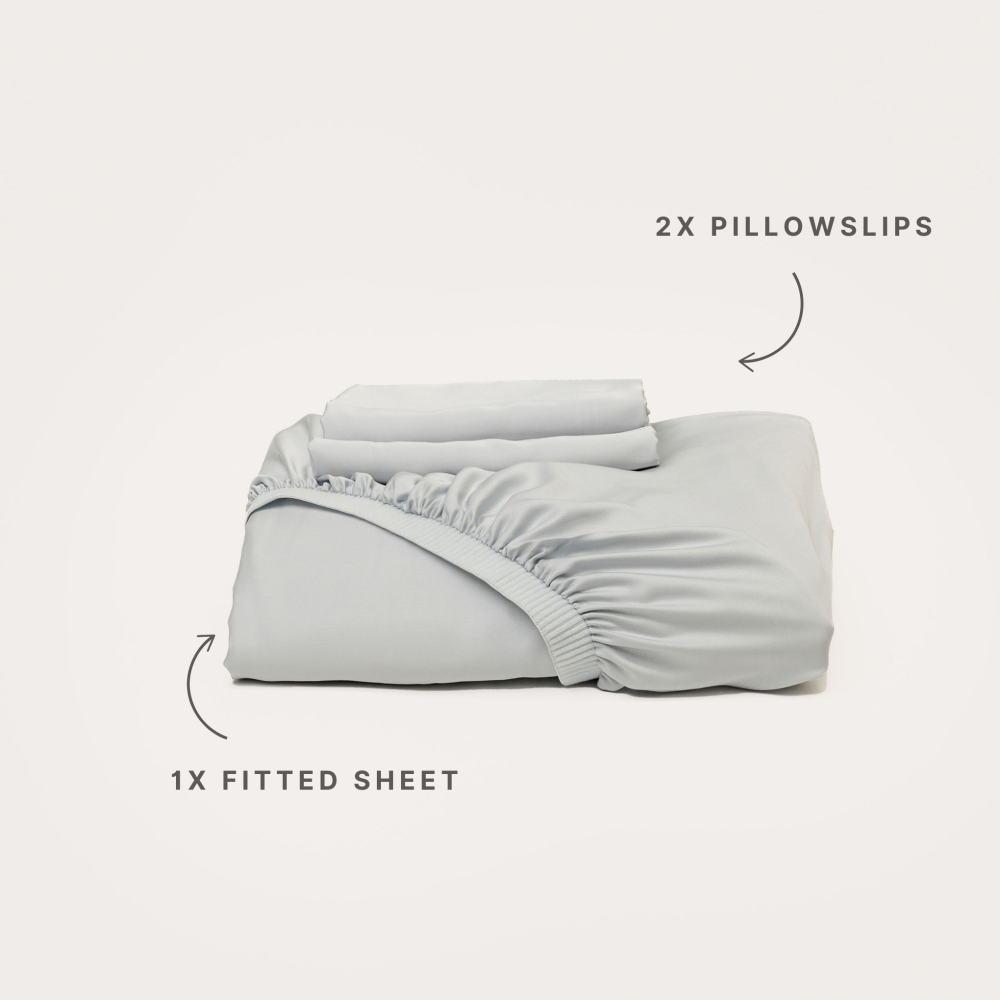 Bamboo Fitted Sheet & Pillowslips - Silver