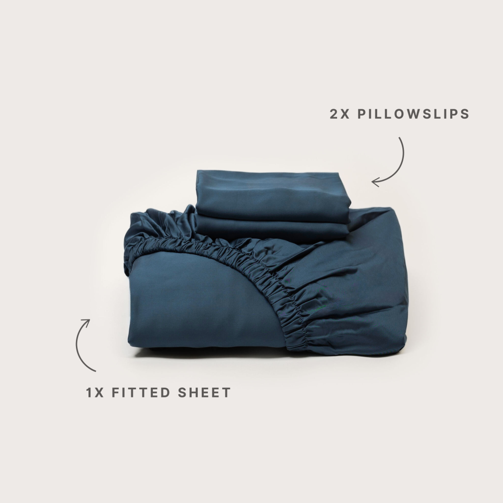 Bamboo Fitted Sheet & Pillowslips - Navy