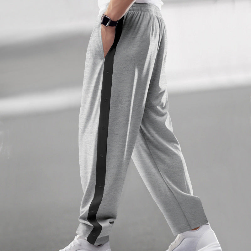  Button Contrast Trim Jogger Pants