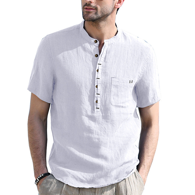 Cotton Linen Henley Shirt