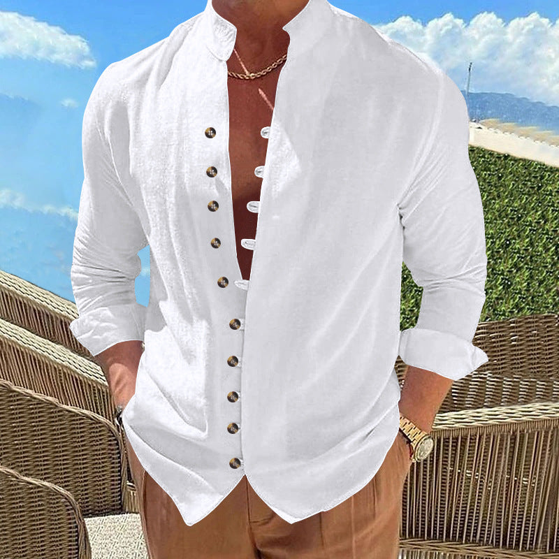 Mock Neck Linen Shirt